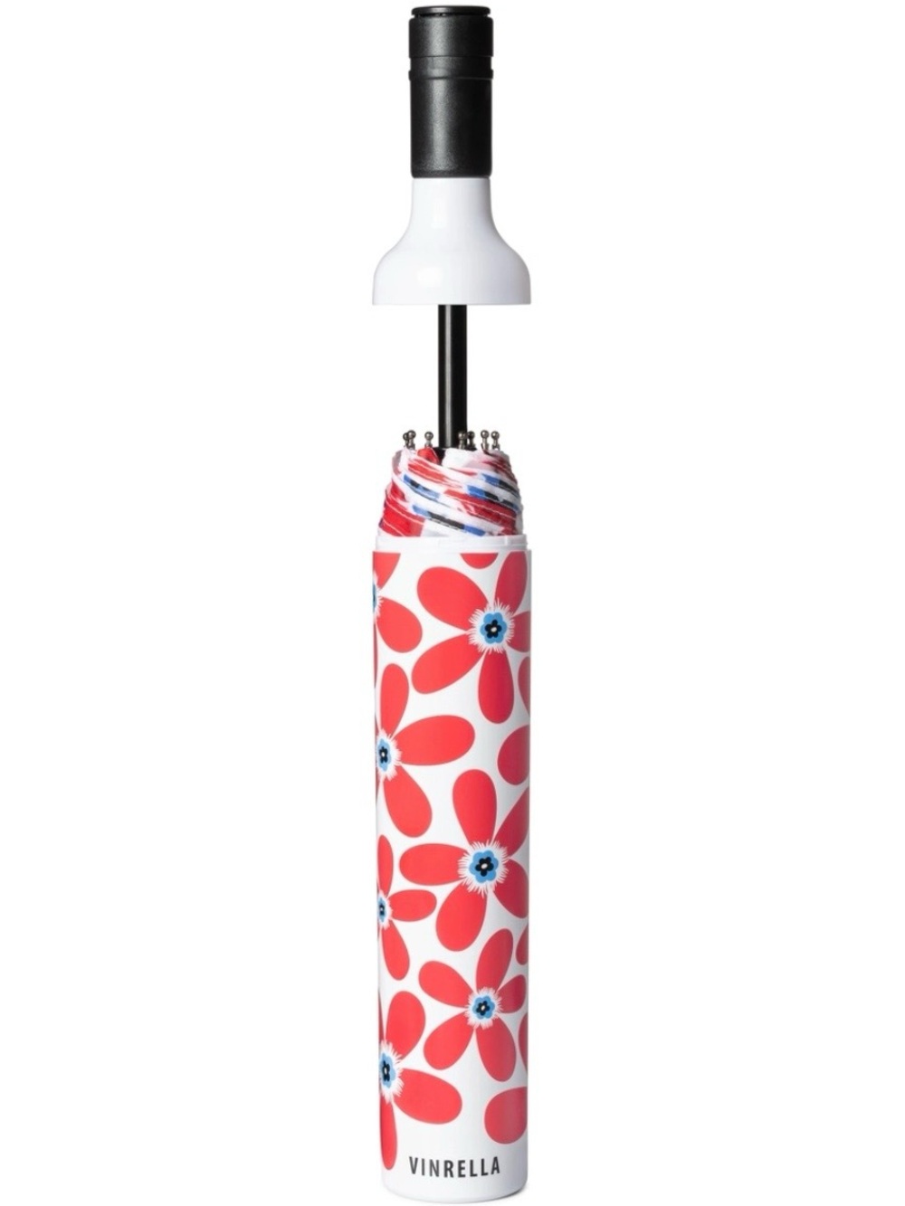 Vinrella Cherry Pop Red Floral Bottle Full Sized Umbrella